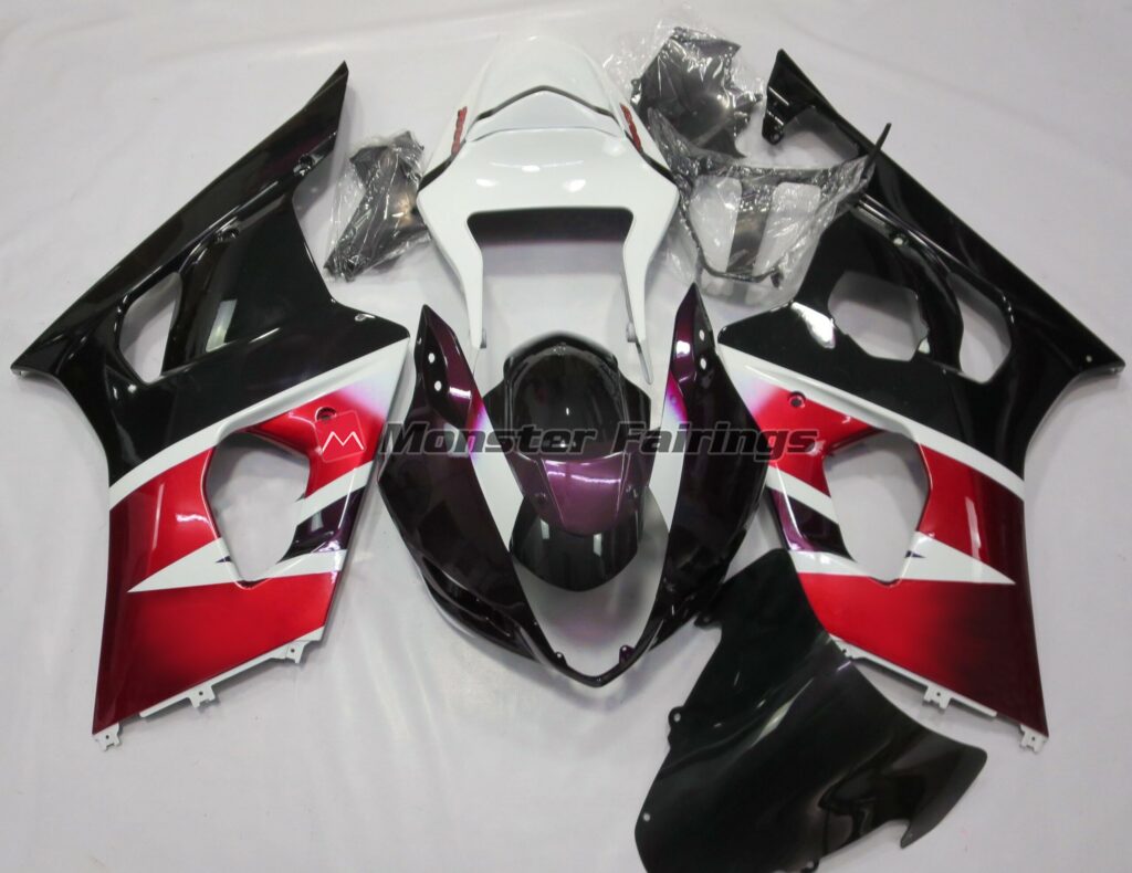 Suzuki GSXR 1000 2003 - 2004 Gloss Red & White ABS fairings - custom motorcycle bodywork kit by Monster Fairings