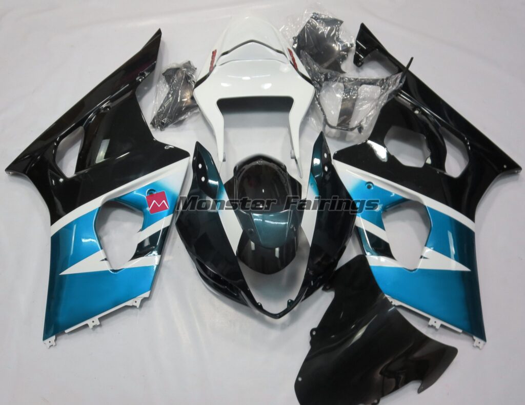 Suzuki GSXR 1000 2003 - 2004 Gloss Light Blue & White ABS fairings - custom motorcycle bodywork kit by Monster Fairings