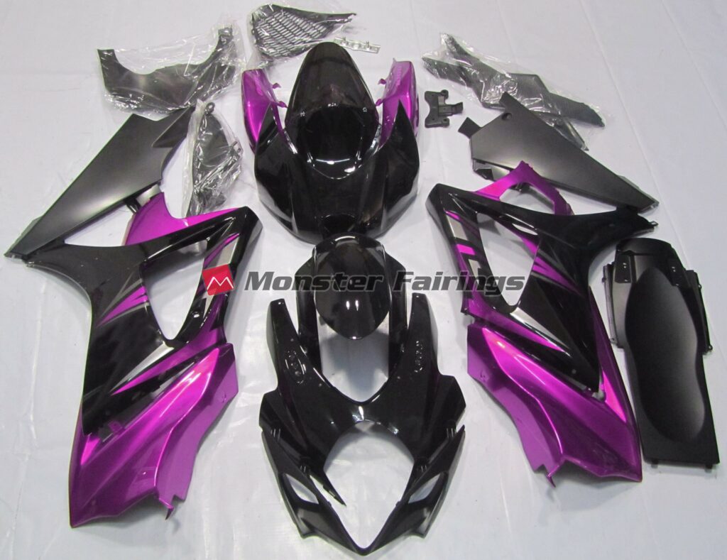 Suzuki GSXR 1000 2007 - 2008 Gloss Black & Pink ABS fairings - custom motorcycle bodywork kit by Monster Fairings