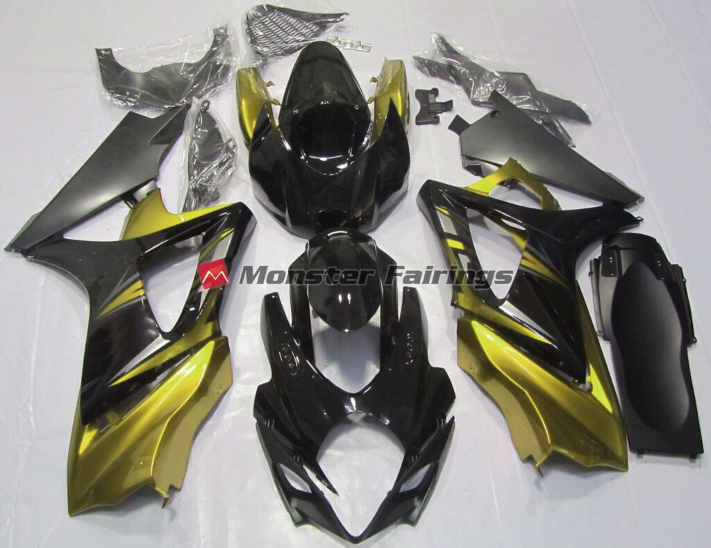 Suzuki GSXR 1000 2007 - 2008 Gloss Black & Yellow ABS fairings - custom motorcycle bodywork kit by Monster Fairings