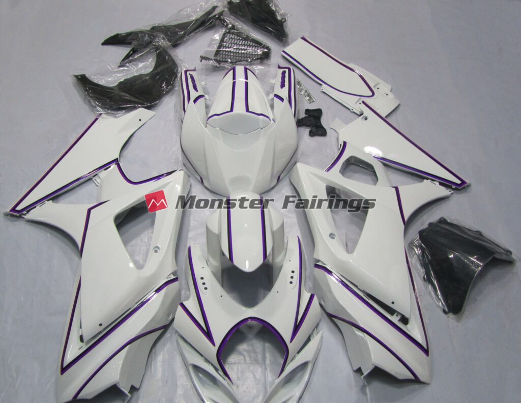 Suzuki GSXR 1000 2007 - 2008 Gloss White Purple ABS fairings - custom motorcycle bodywork kit by Monster Fairings