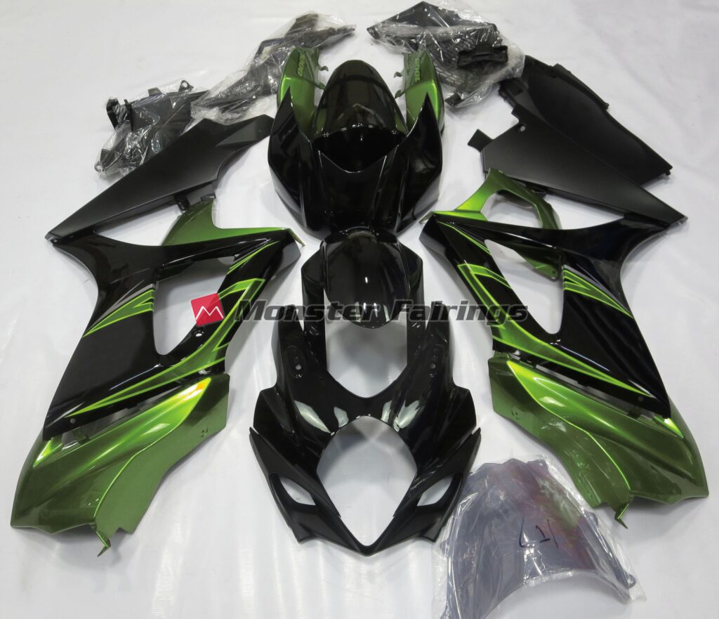 Suzuki GSXR 1000 2007 - 2008 Gloss Electric Green & Black ABS fairings - custom motorcycle bodywork kit by Monster Fairings