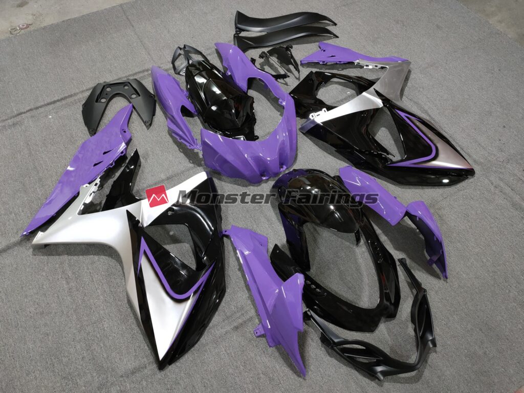 Suzuki GSXR 1000 custom ABS fairings 2009 - 2016 in Purple Silver Black - durable replacement kit, Monster Fairings