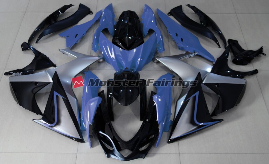 Suzuki GSXR 1000 2009 - 2016 Blue Silver Black ABS fairings - custom motorcycle bodywork kit by Monster Fairings