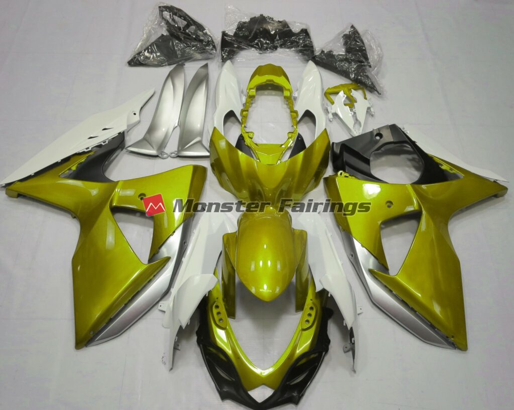 Suzuki GSXR 1000 2009 - 2016 Gloss Yellow White ABS fairings - custom motorcycle bodywork kit by Monster Fairings