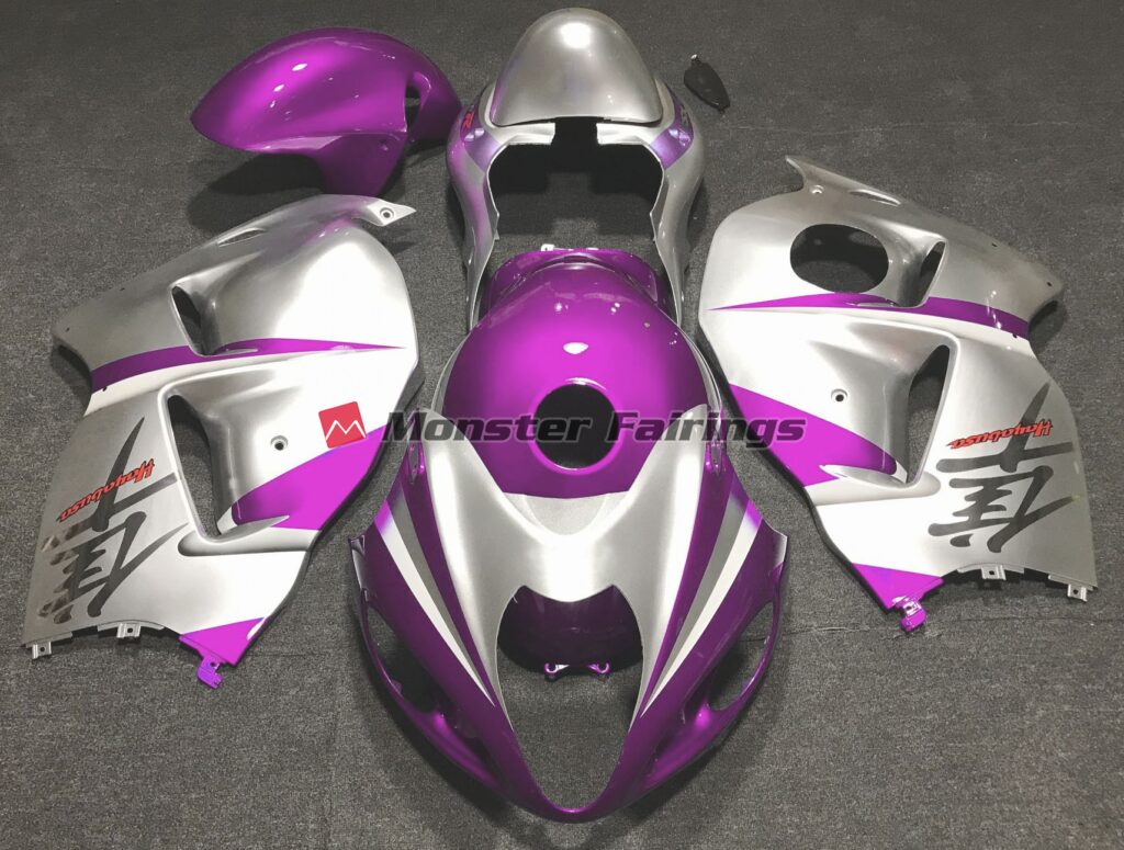 Suzuki GSXR 1300 1997 - 2007 Gloss Pink Silver ABS fairings - custom motorcycle bodywork kit by Monster Fairings