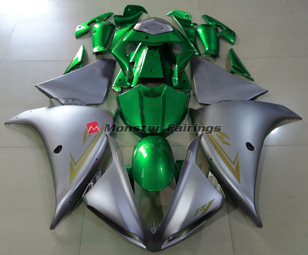 Yamaha R1 2009 - 2011 Matte Silver Green ABS fairings - custom motorcycle bodywork kit by Monster Fairings