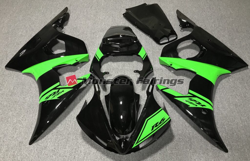 Yamaha R6 2003 - 2004 Gloss Black Green ABS fairings - custom motorcycle bodywork kit by Monster Fairings