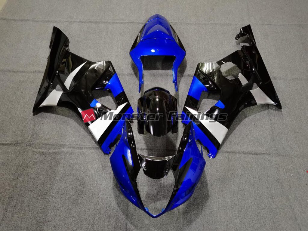 Suzuki GSXR 1000 2003 - 2004 Gloss Blue Black & Silver ABS fairings - custom motorcycle bodywork kit by Monster Fairings