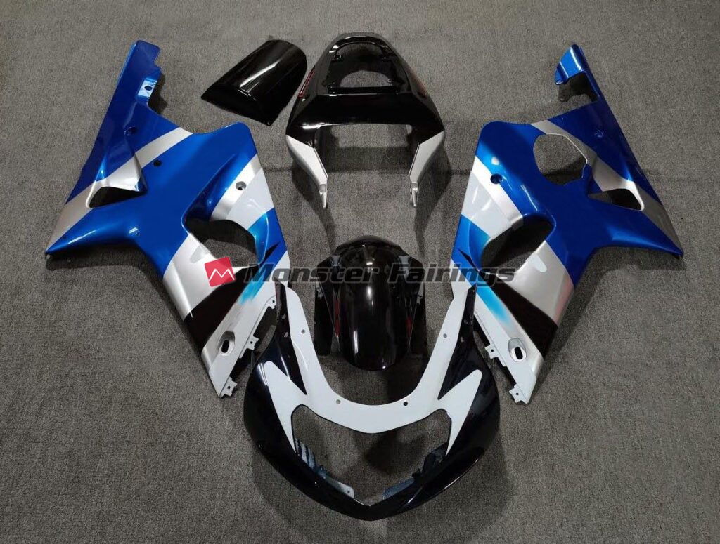 Suzuki GSXR 1000 2000 - 2002 Gloss White & Black Blue ABS fairings - custom motorcycle bodywork kit by Monster Fairings