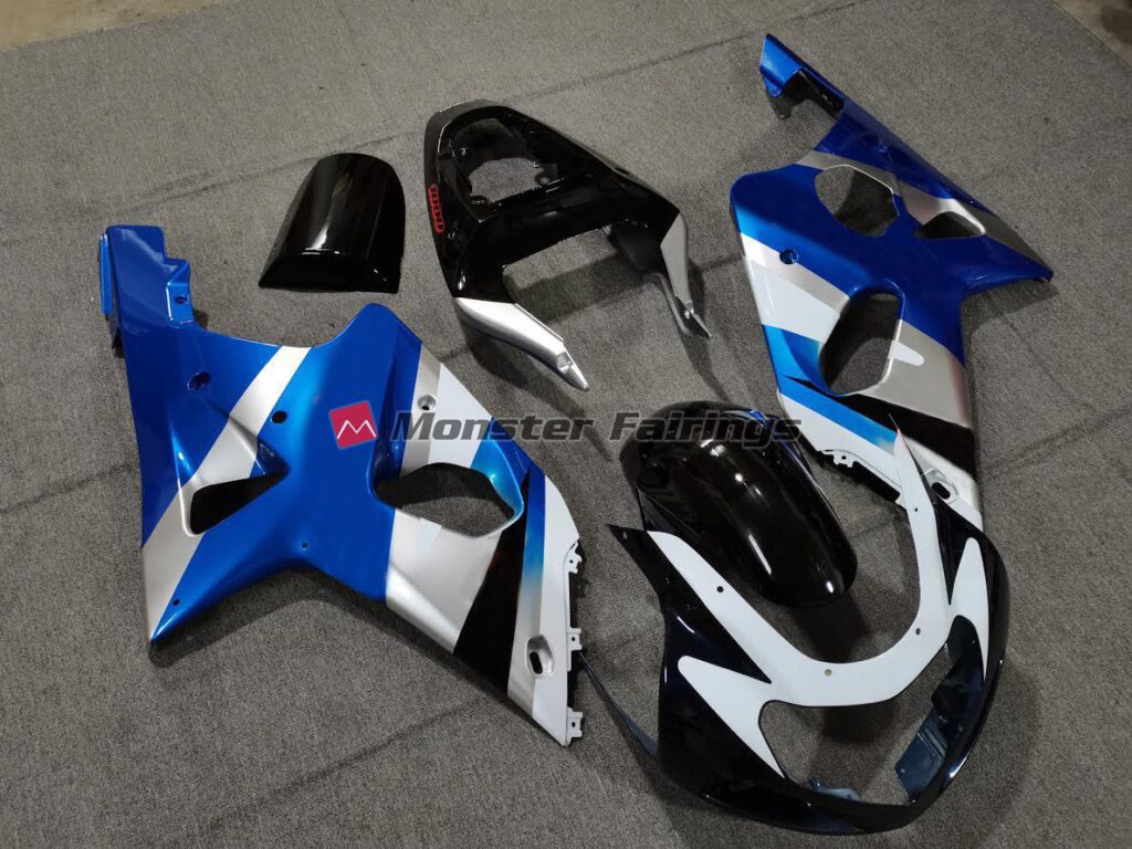 Gloss White & Black Blue ABS fairings for Suzuki GSXR 1000 2000 - 2002 - premium OEM fit kit by Monster Fairings