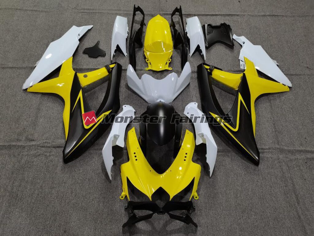 Suzuki GSXR 600 - 750 2008 - 2010 Gloss Yellow White ABS fairings - custom motorcycle bodywork kit by Monster Fairings