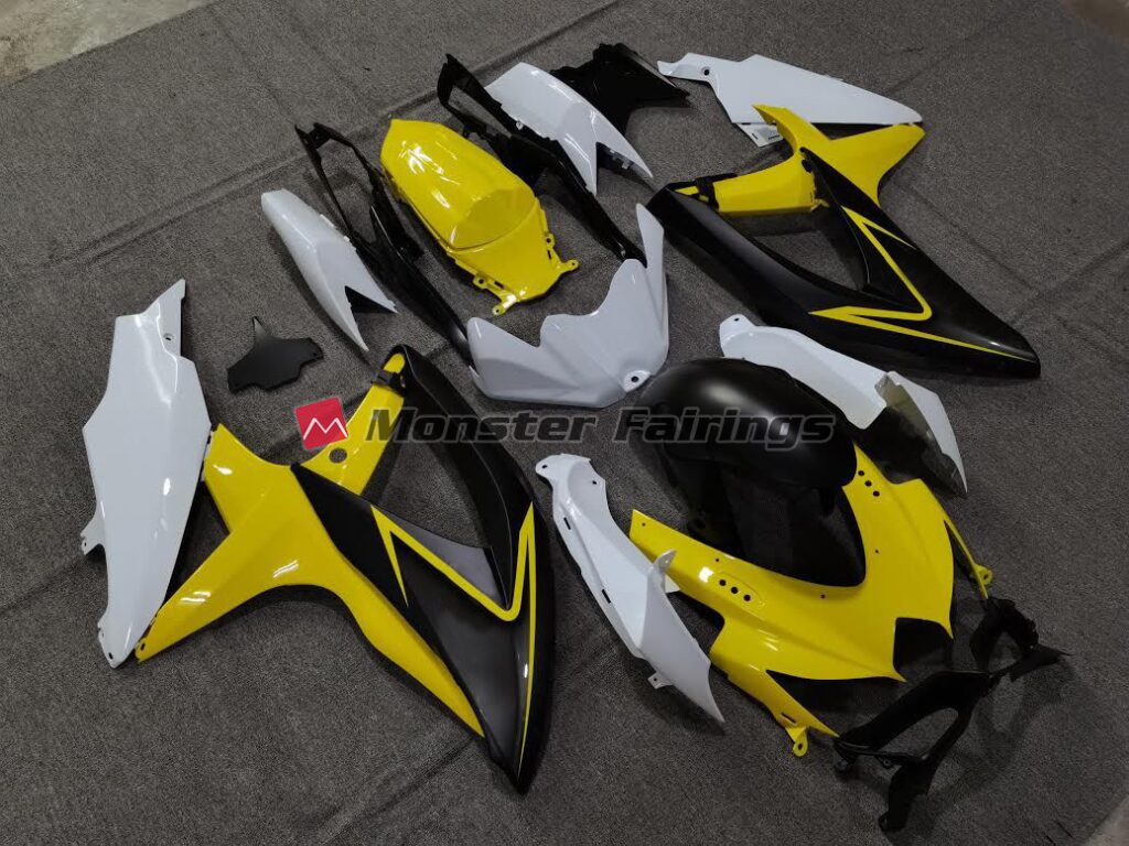 Gloss Yellow White ABS fairings for Suzuki GSXR 600 - 750 2008 - 2010 - premium OEM fit kit by Monster Fairings