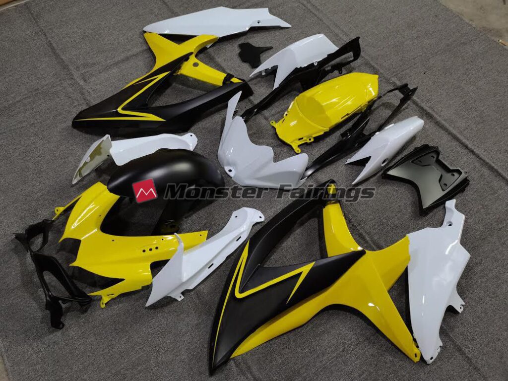 Suzuki GSXR custom ABS fairings 2008 - 2010 in Gloss Yellow White - durable replacement kit, Monster Fairings