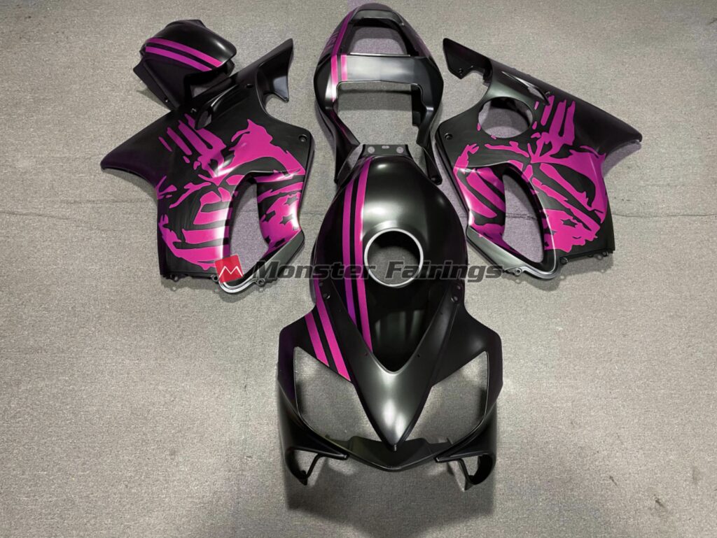 Honda CBR600 F4i 2001 - 2003 Matte Black Pink Skull ABS fairings - custom motorcycle bodywork kit by Monster Fairings
