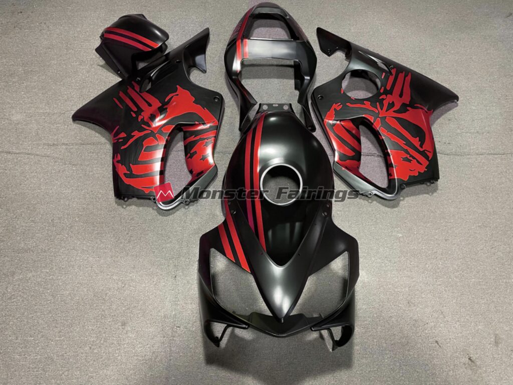 Honda CBR600 F4i 2001 - 2003 Matte Black Red Skull ABS fairings - custom motorcycle bodywork kit by Monster Fairings