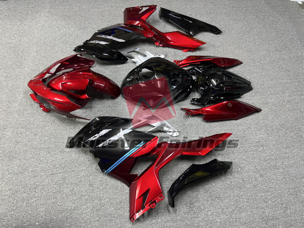 2018 - 2024 Kawasaki Ninja 400 Red Black fairing set - ABS injection, custom painted by Monster Fairings