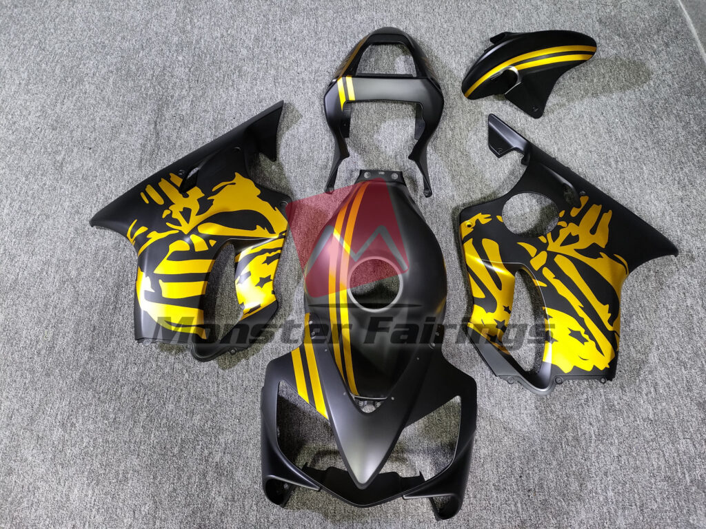Honda CBR600 F4i 2001 - 2003 Matte Black Gold Skull ABS fairings - custom motorcycle bodywork kit by Monster Fairings