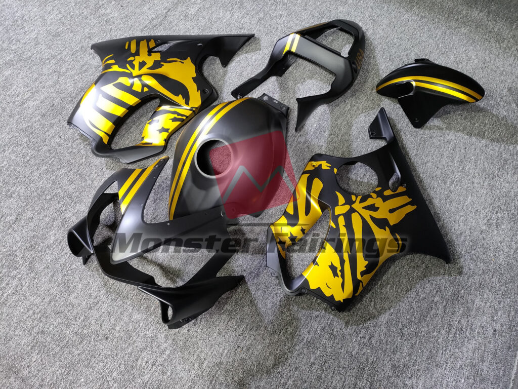 Honda CBR600 F4i custom ABS fairings 2001 - 2003 in Matte Black Gold Skull - durable replacement kit, Monster Fairings