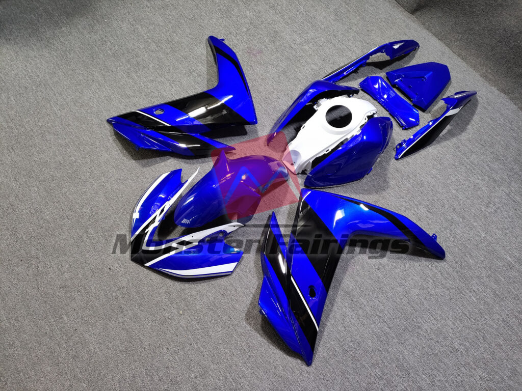 Yamaha R3 custom ABS fairings 2014 - 2018 in Blue Black White - durable replacement kit, Monster Fairings