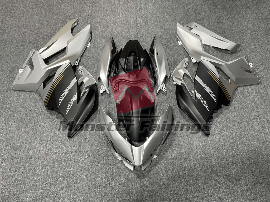 Kawasaki Ninja 400 2018 - 2024 Matte Silver Black ABS fairings - custom motorcycle bodywork kit by Monster Fairings