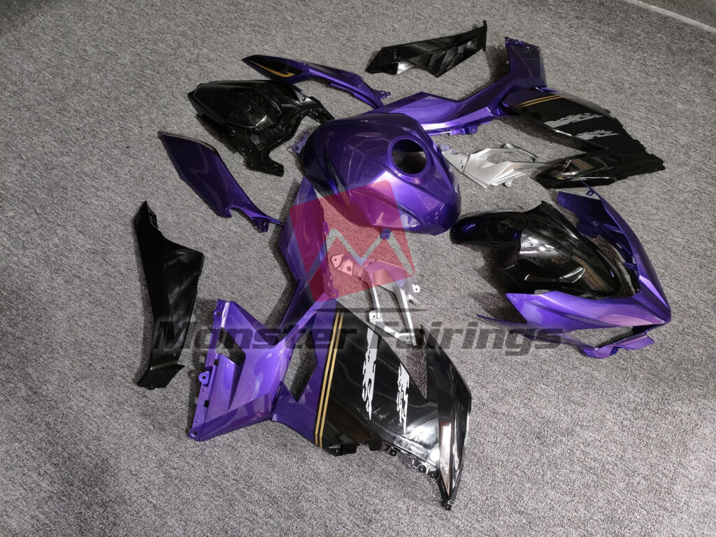 Kawasaki Ninja 400 custom ABS fairings 2018 - 2024 in Gloss Purple & Black Gold - durable replacement kit, Monster Fairings