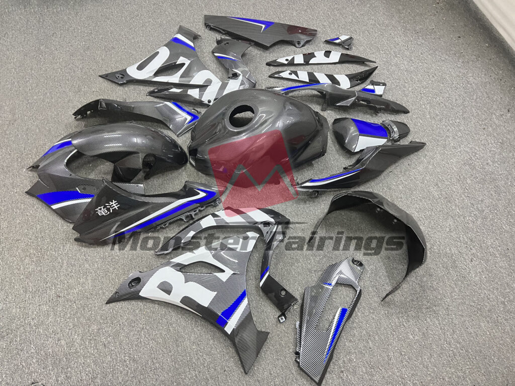 2017 - 2025 Suzuki GSXR 1000 Carbon Fiber Style with Blue fairing set - ABS injection, custom painted by Monster Fairings