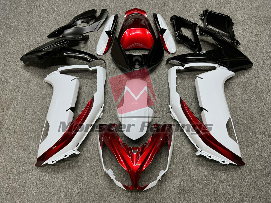 Kawasaki Ninja 650R 2012 - 2016 Gloss White & Candy Red Black ABS fairings - custom motorcycle bodywork kit by Monster Fairings