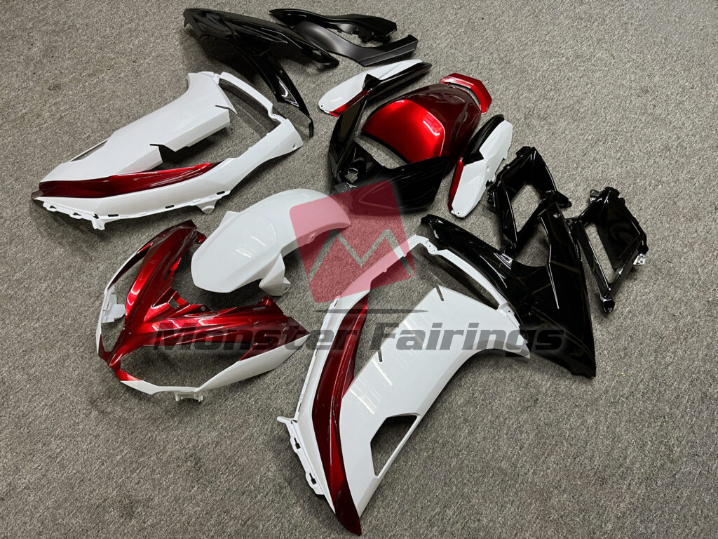Gloss White & Candy Red Black ABS fairings for Kawasaki Ninja 650R 2012 - 2016 - premium OEM fit kit by Monster Fairings
