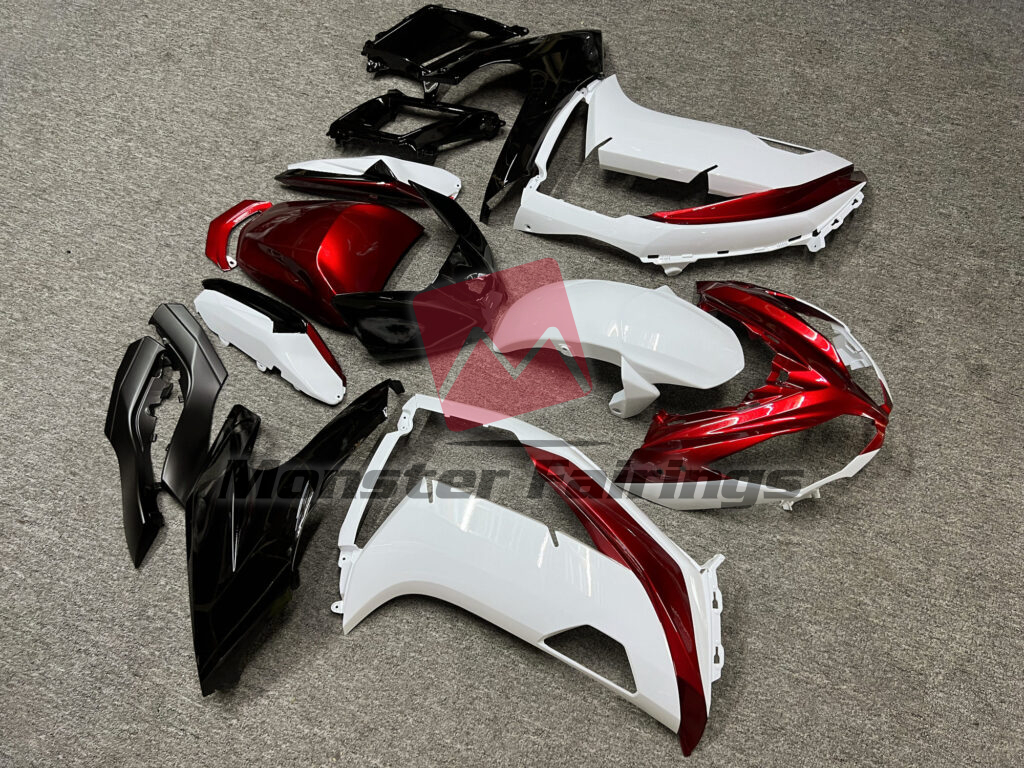 Kawasaki Ninja 650R custom ABS fairings 2012 - 2016 in Gloss White & Candy Red Black - durable replacement kit, Monster Fairings