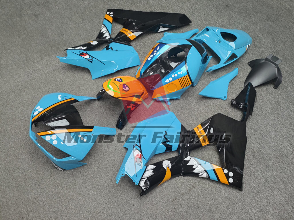 2013 - 2025 Honda CBR600RR Gloss Light Blue & Black Gold Shark fairing set - ABS injection, custom painted by Monster Fairings