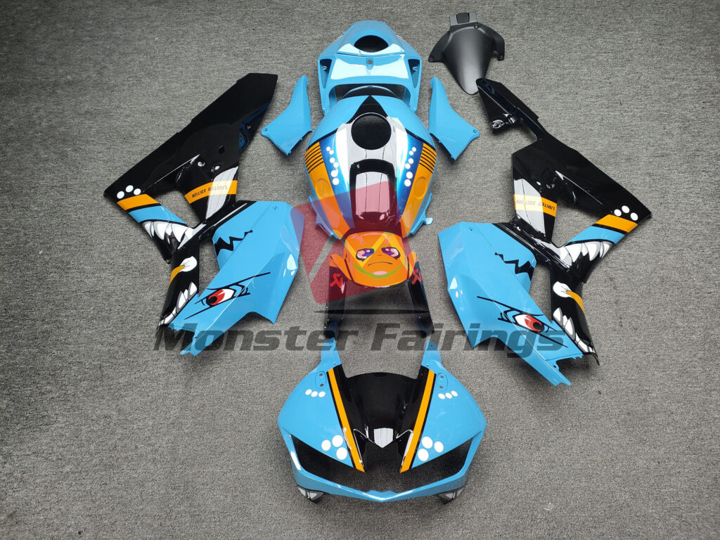 Honda CBR600RR 2013 - 2025 Gloss Light Blue & Black Gold Shark ABS fairings - custom motorcycle bodywork kit by Monster Fairings