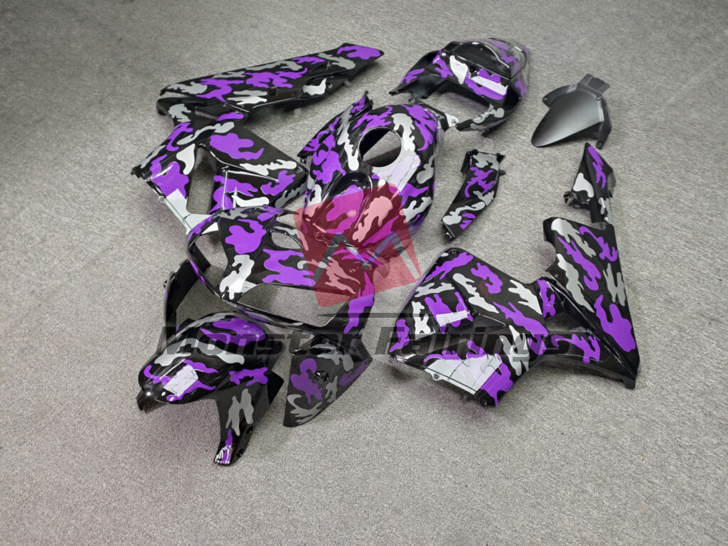 Honda CBR600RR custom ABS fairings 2005 - 2006 in Gloss Black Purple & Silver Camo - durable replacement kit, Monster Fairings