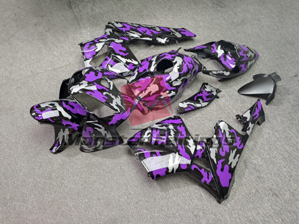 2005 - 2006 Honda CBR600RR Gloss Black Purple & Silver Camo fairing set - ABS injection, custom painted by Monster Fairings