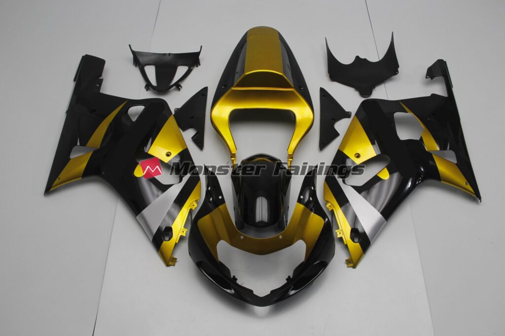 Suzuki GSXR 600 - 750 2001 - 2003 Gloss Black and Gold ABS fairings - custom motorcycle bodywork kit by Monster Fairings