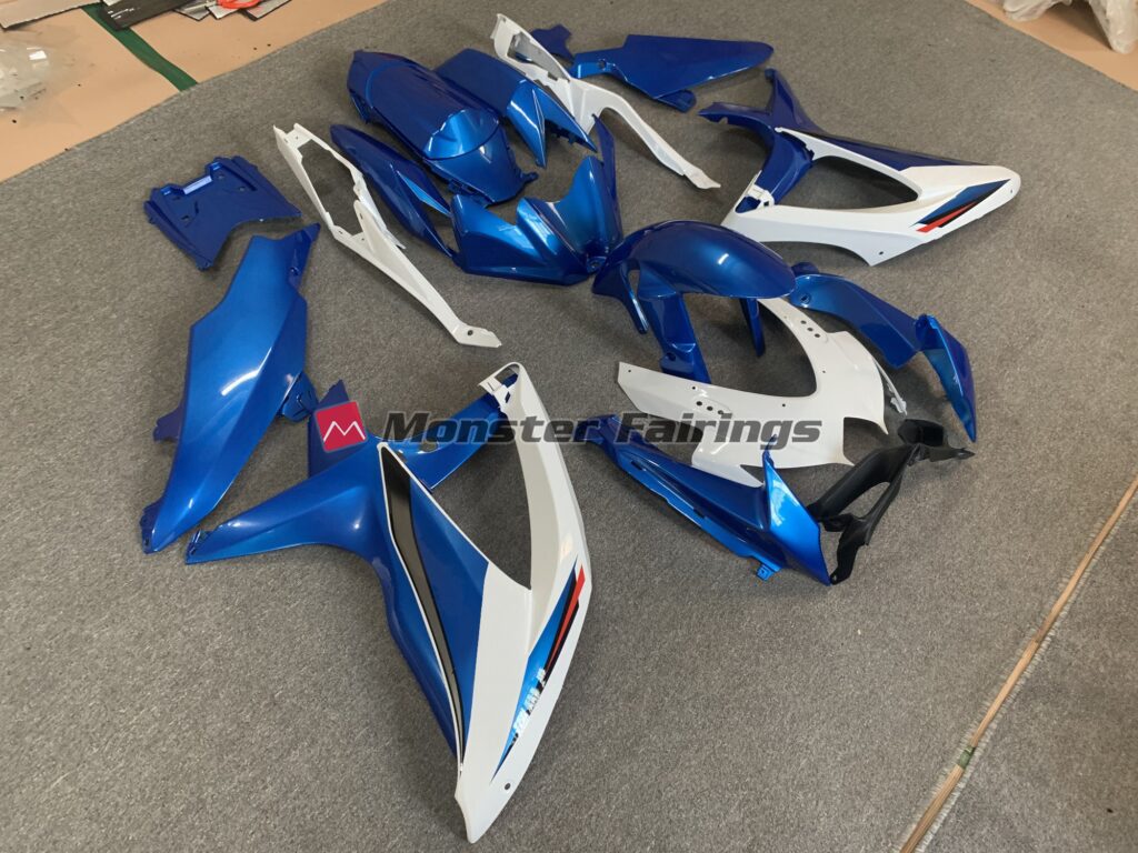 2008 - 2010 Suzuki GSXR OEM Style Blue and White fairing set - ABS injection, custom painted by Monster Fairings