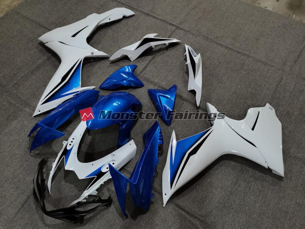 Suzuki GSXR custom ABS fairings 2011 - 2025 in Blue and White - durable replacement kit, Monster Fairings