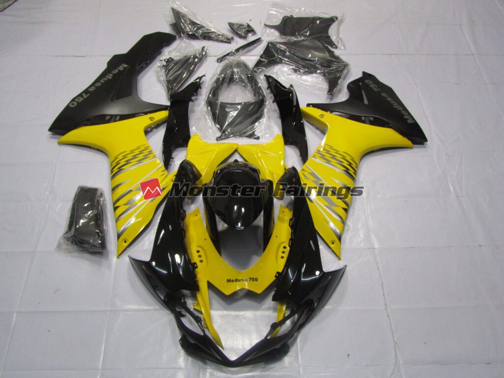 Suzuki GSXR 600 - 750 2011 - 2025 Yellow Matte Black ABS fairings - custom motorcycle bodywork kit by Monster Fairings