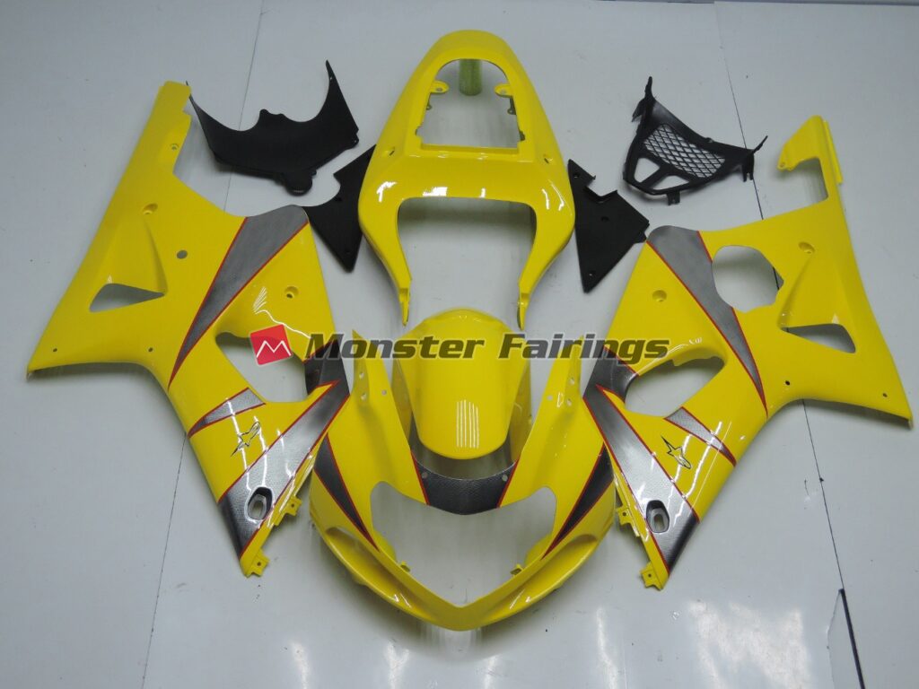 Suzuki GSXR 1000 2000 - 2002 Gloss Yellow & Silver ABS fairings - custom motorcycle bodywork kit by Monster Fairings