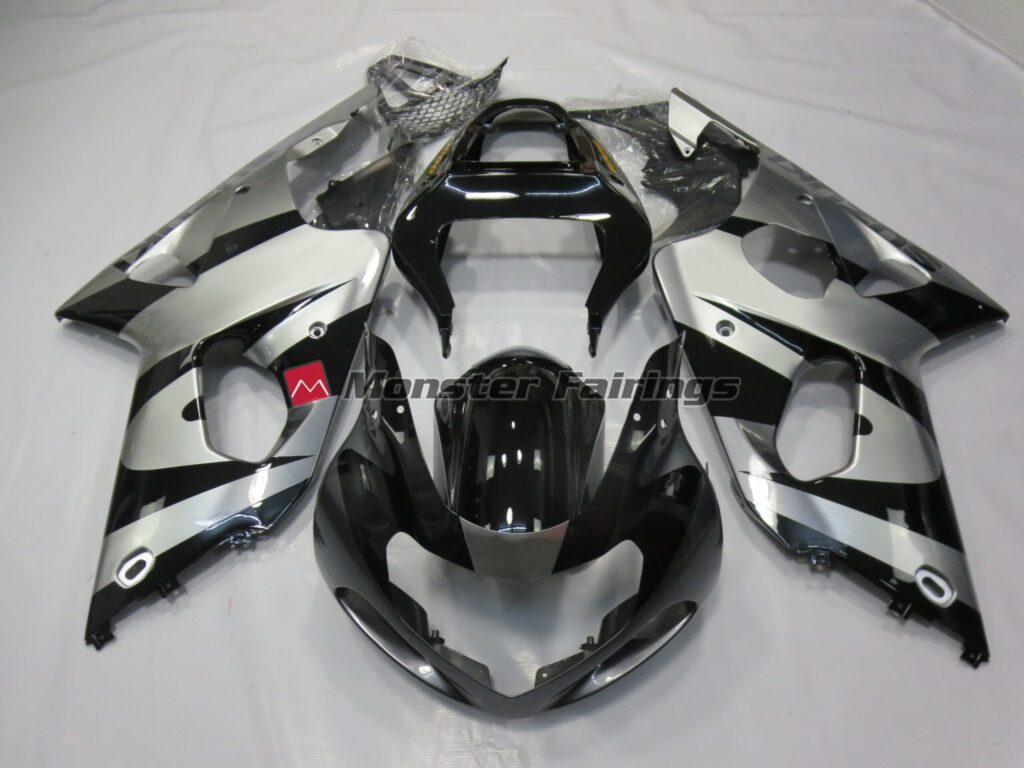 Suzuki GSXR 1000 2000 - 2002 Gloss Silver & Black ABS fairings - custom motorcycle bodywork kit by Monster Fairings