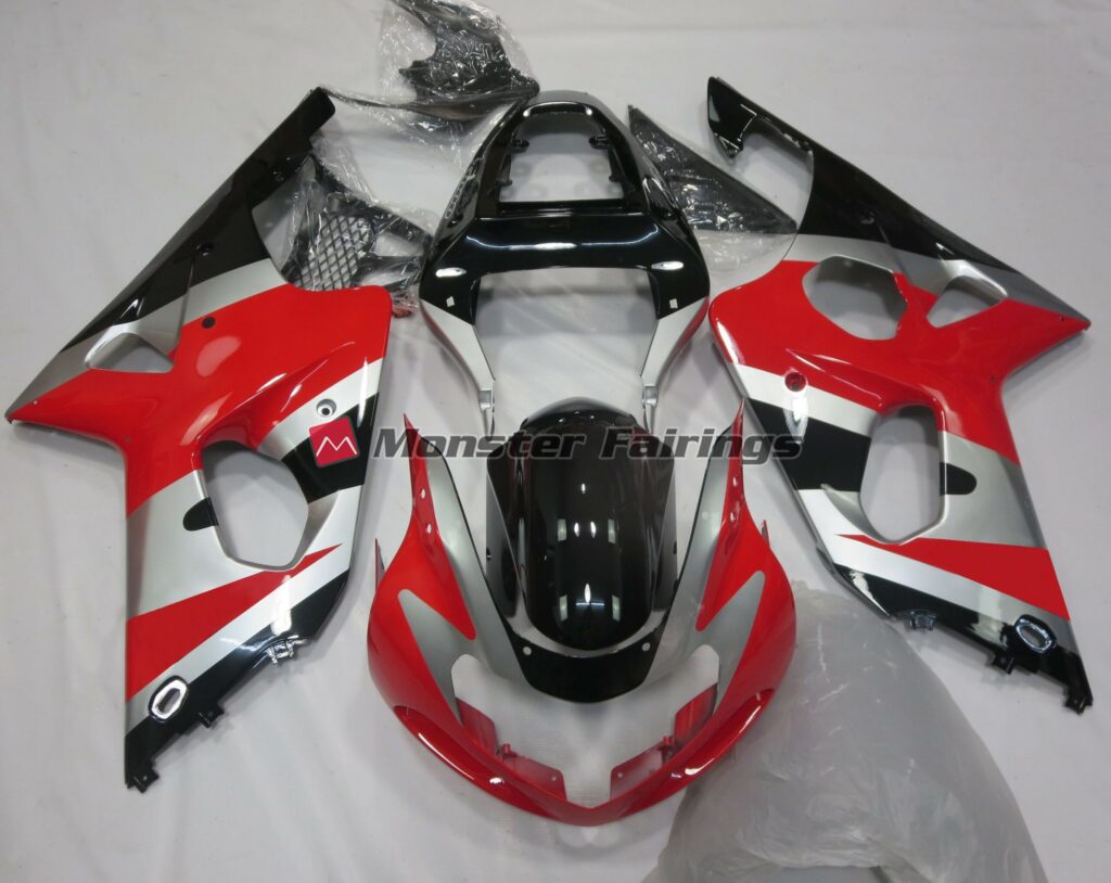 Suzuki GSXR 1000 2000 - 2002 Gloss Red & Silver OEM ABS fairings - custom motorcycle bodywork kit by Monster Fairings