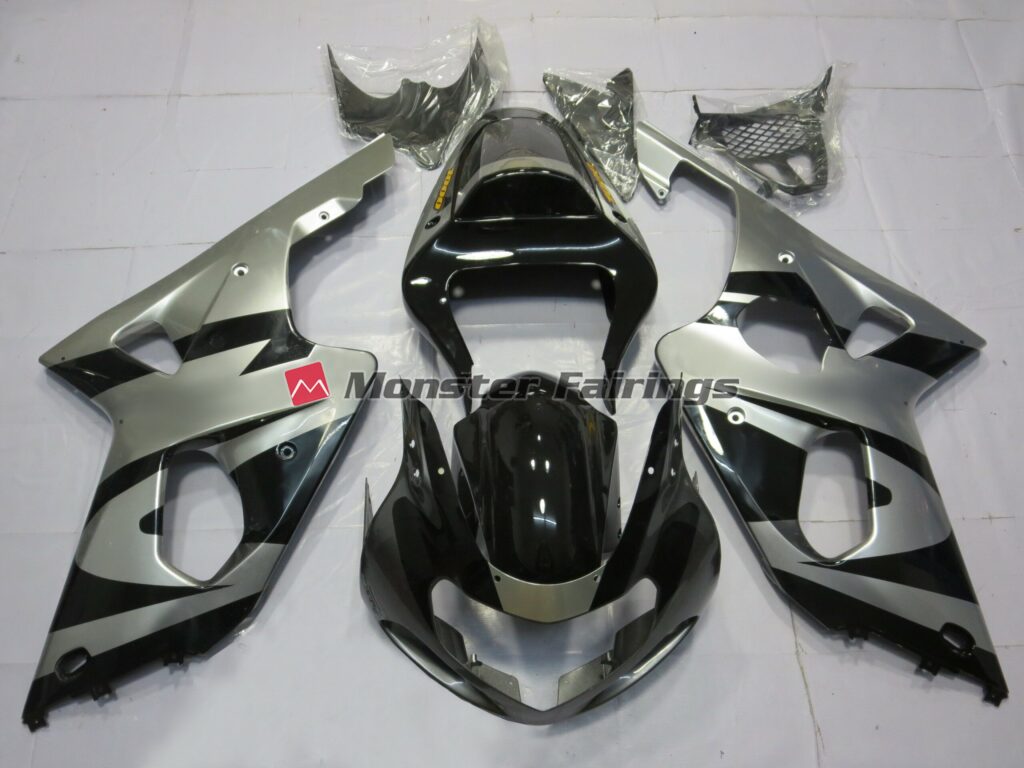 Suzuki GSXR 1000 2000 - 2002 Gloss Silver & Black OEM ABS fairings - custom motorcycle bodywork kit by Monster Fairings