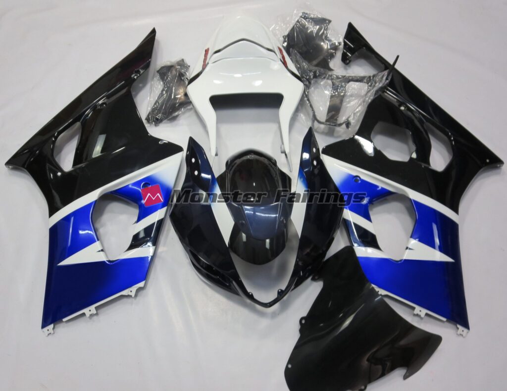 Suzuki GSXR 1000 2003 - 2004 Black, Blue and White ABS fairings - custom motorcycle bodywork kit by Monster Fairings