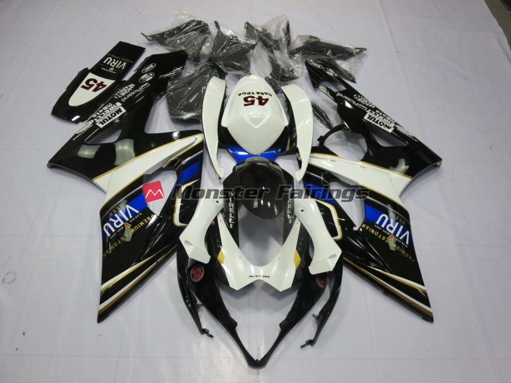 Suzuki GSXR 1000 2005 - 2006 Gloss Black & White "Viru"" ABS fairings - custom motorcycle bodywork kit by Monster Fairings"