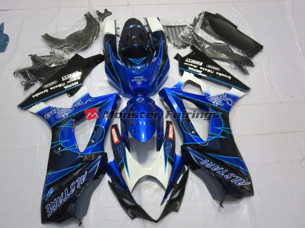 Suzuki GSXR 1000 2007 - 2008 Gloss Blue & Black "Corona"" ABS fairings - custom motorcycle bodywork kit by Monster Fairings"