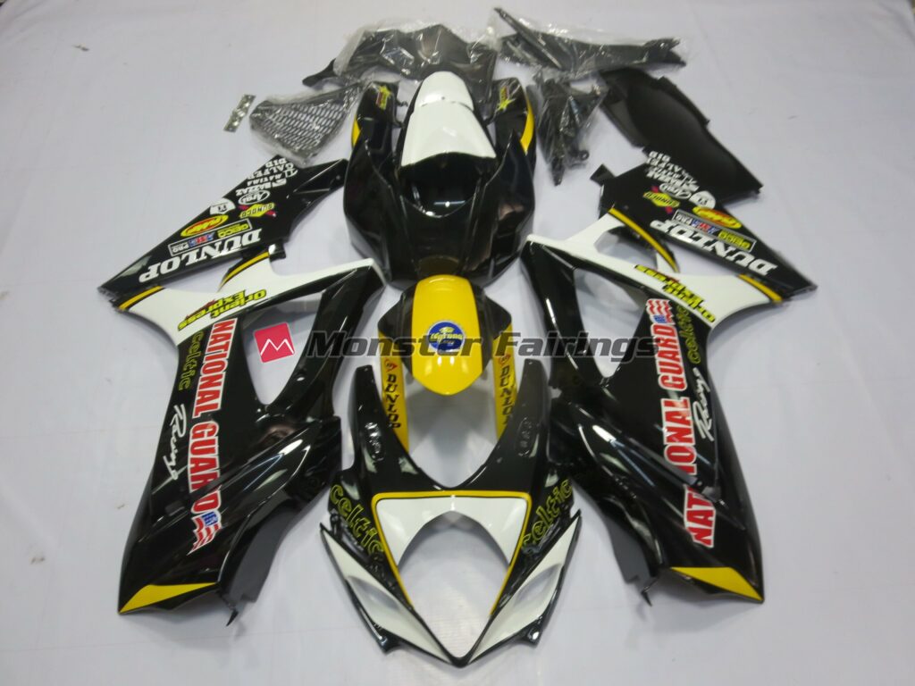 Suzuki GSXR 1000 2007 - 2008 Gloss Black "Dunlop"" ABS fairings - custom motorcycle bodywork kit by Monster Fairings"
