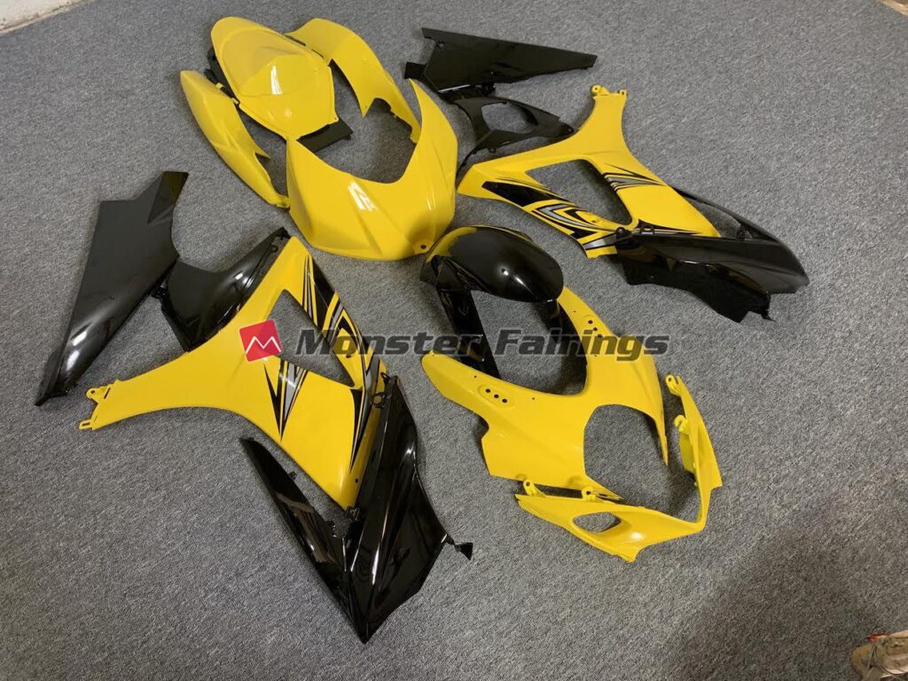 Suzuki GSXR 1000 custom ABS fairings 2007 - 2008 in Gloss Yellow & Black - durable replacement kit, Monster Fairings