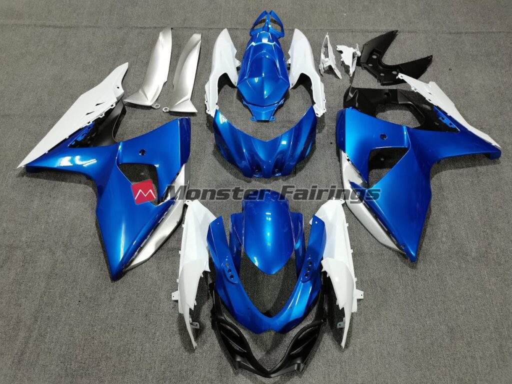 Suzuki GSXR 1000 2009 - 2016 Blue, White and Silver ABS fairings - custom motorcycle bodywork kit by Monster Fairings
