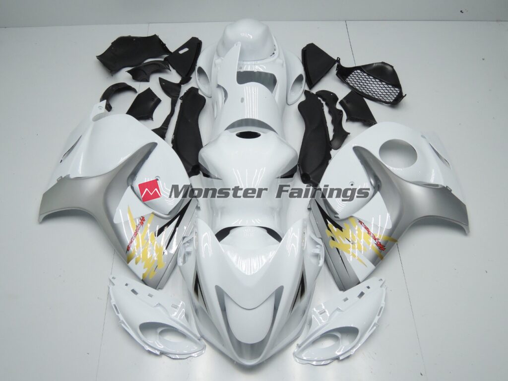 Suzuki GSXR 1300 2008 - 2020 White and Silver ABS fairings - custom motorcycle bodywork kit by Monster Fairings
