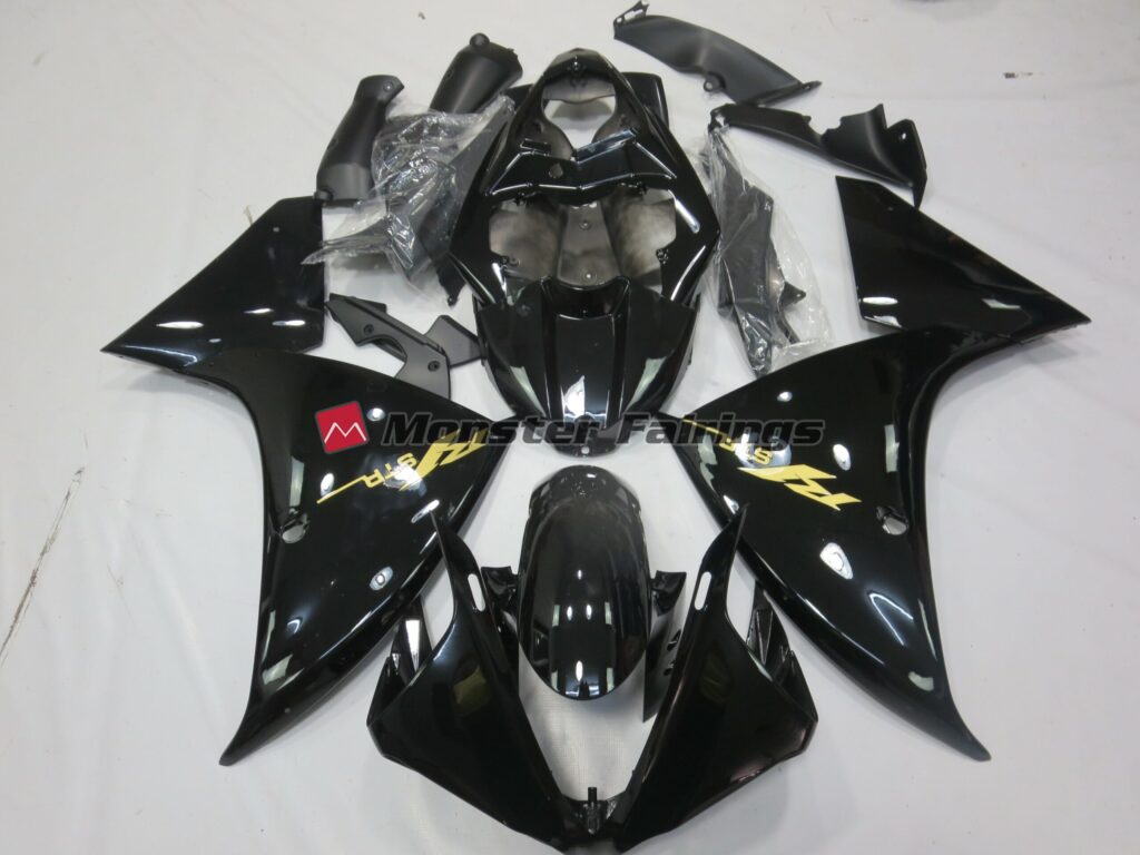 Yamaha R1 2009 - 2011 Gloss Black Gold ABS fairings - custom motorcycle bodywork kit by Monster Fairings
